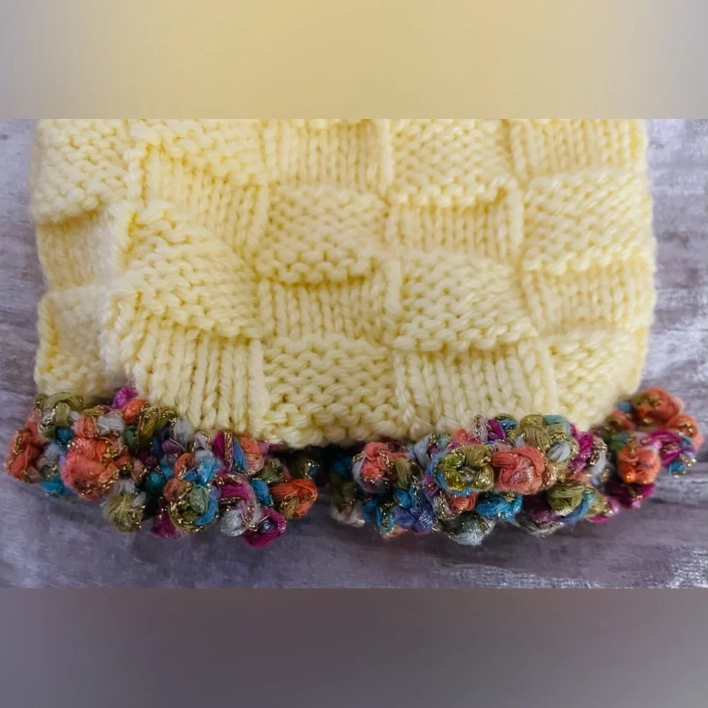 Butter Yellow Hand-Knit Dog Sweater Dress, Glitter Ruffle Collar, Small, New